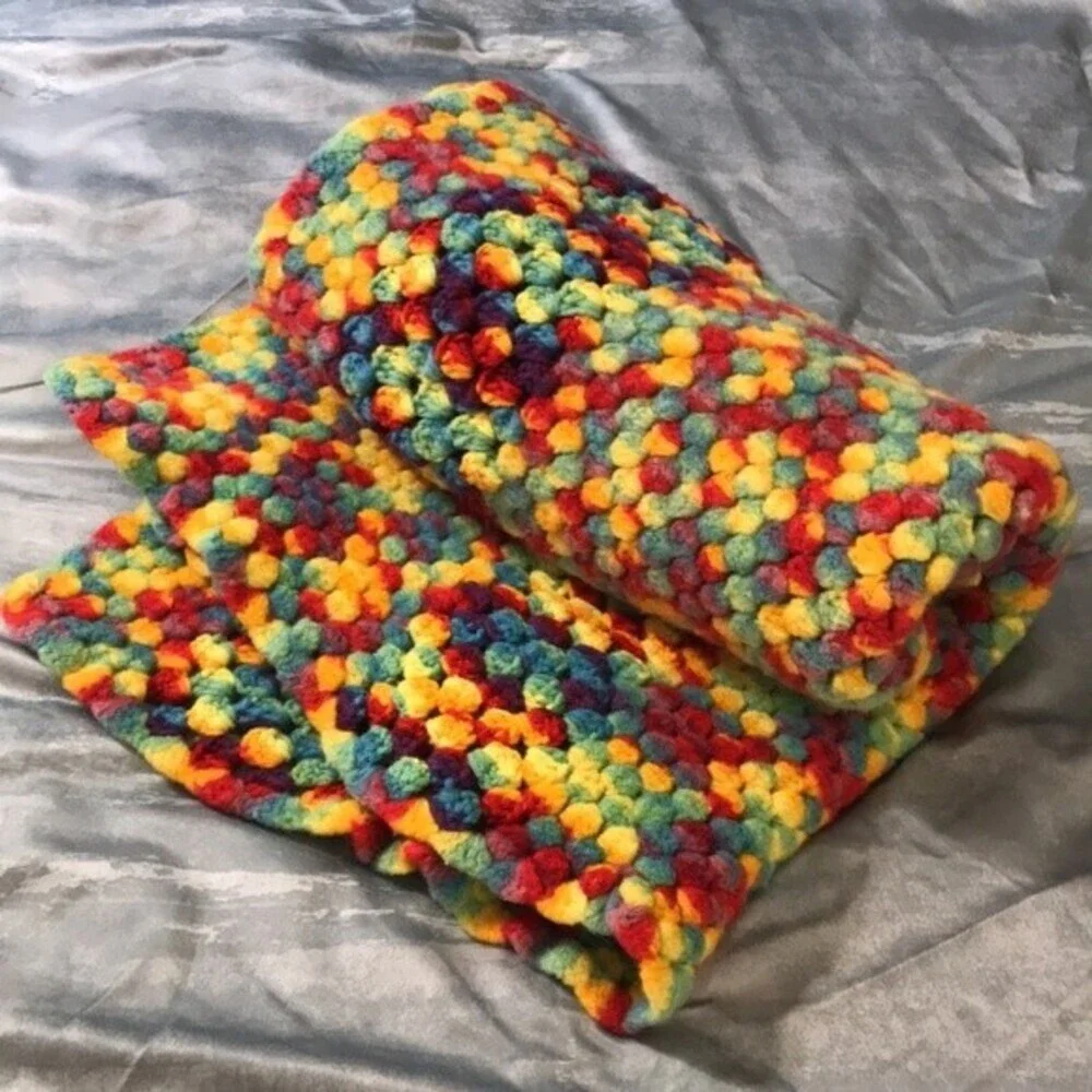 Rainbow Stripe Crochet Afghan Lap Blanket or Shoulder Throw Handmade 50x35